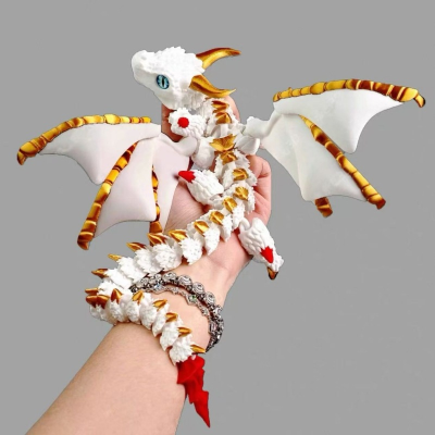 3D Printed Dragon Double-Horned Flying Figurine Multi-Joint Flexible Movable Realistic Animal Toy Wings Large-Horned