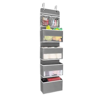 5-Shelf Over Door Hanging Organizer,Door Storage Organizer with 4 Large Capacity Pocket and 2 PVC Pocket for Storage Toys,