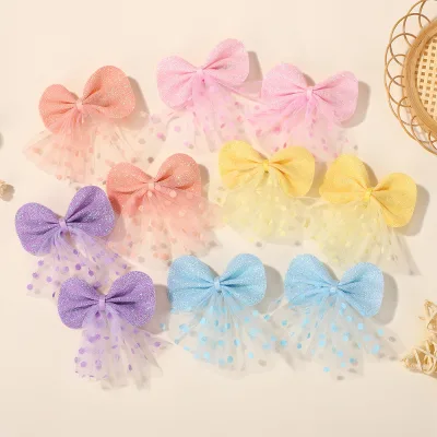 For New Southeast Asia Fashion Crystal Children's Bow European-American Style Handmade Double-layer Hair Accessories Bangs