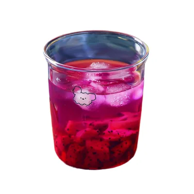 11oz Clear Drinking Glass Cute Fruit Juice Milk Coffee Glasses Stick Figure Printing Microwave Dishwasher Safe Modern