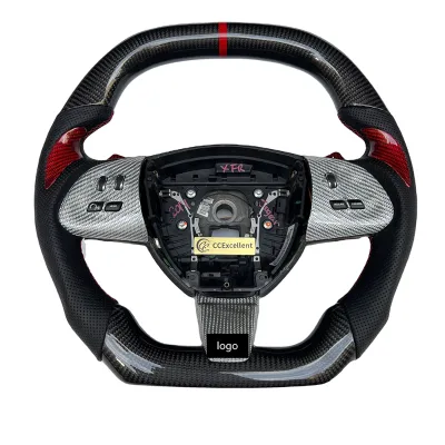 CCexcellent 100%  Real Carbon Fiber Car Steering Wheel for JAGUAR F F-Type With Red Stripe Design