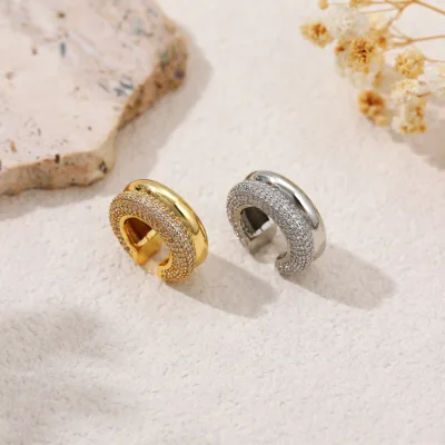 18K Gold Plated High-end Trendy Zircon Smooth Double-Layer C-Shaped Unisex Clip-On Brass Earrings Fashion Jewelry for Women
