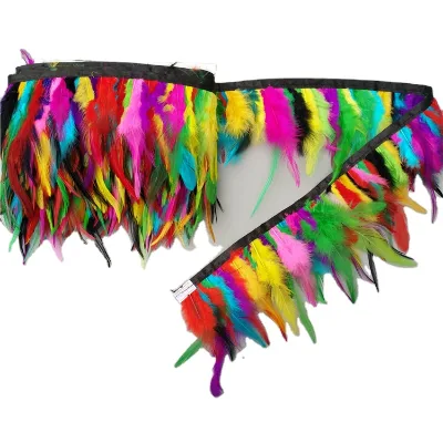 10 Yards Mixed Color Rooster Tail Feather Trim Ribbon for Night Dress Decoration