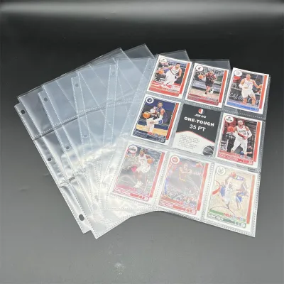 Trading Card Sleeve Pages 9 Pocket Game Cards Collector Photo Album 11 Holes Fit 3 Ring Binder Transparent Black PP Inner Pages