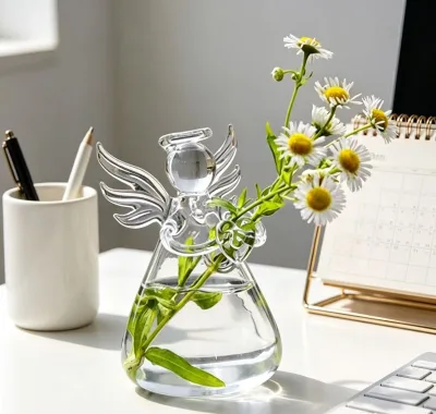 Wholesale Custom Lampwork Glass Vase Unique Angel Wing Shape Hydroponic glass Vase for Home, Wedding & Holiday Ornament