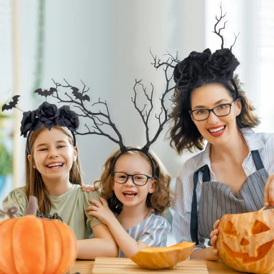 Halloween Gothic Oversize Rose Floral Long Stem Coral Twig Tree Branch Headband Bat Hair Band Crown Withered Branches Headpiece