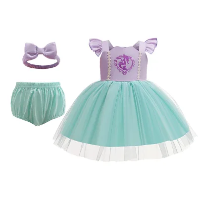 Hot Sale 3 Pcs /set Baby Girl Clothing Set With Baby Girl Dress 1 Year + Shorts +Hair Band Princess Dress for Baby