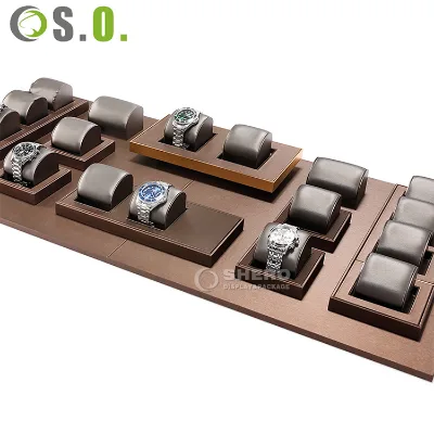 Luxury Wooden Watch Display Tray Stand Set for Counter Watch Top Display Stand