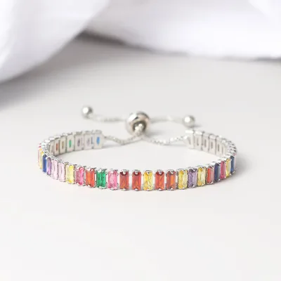 Brass Zircon Tennis Bracelet Rose Gold/Silver Plated Trendy Chain & Link Unisex Charm Rainbow Colorful Vermiculite