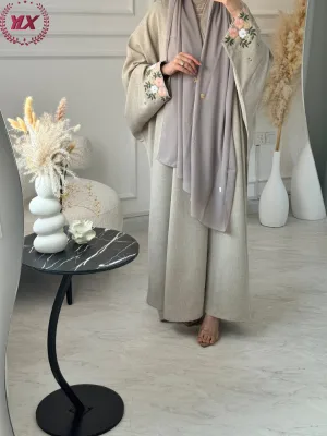 Elegant and Fashionable Embroidered Linen Abaya Dress for Muslim Women Customizable Material Breathable for Spring