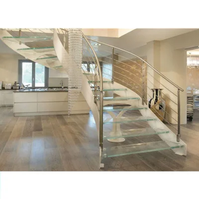 Curved Glass Stair Railing Kits with White Stringer ultra clear Glass