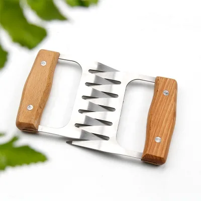 Stainless Steel Meat Forks with Wooden Handle Best Meat Claws for Shredding Pulling Serving Pork Turkey Chicken Brisket