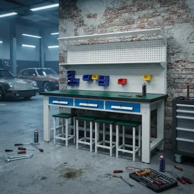 Warehouse Heavy Duty Steel Mechanic Workbench with Storage Drawers Back Pegboard Tool Cabinet Workshop Garage Repair Shop
