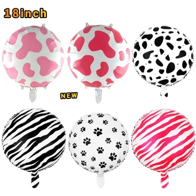 Wholesale 18 Inch Round Shape Mylar Helium Balloon Animal Theme Party Foil Balloons Zebra Cow Printing Jungle Decorations