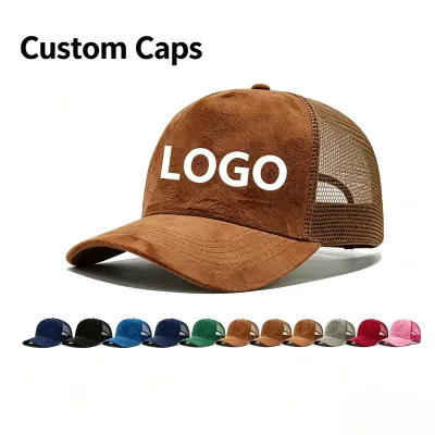 Wholesale Custom Logo Faux Suede Trucker Hat BSCI GRS Certified Mesh Back Baseball Cap OEM Factory