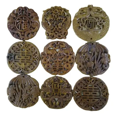 Exquisite Hand Carved Assorted Styles Brown Jade Pendants for Necklace Jewelry Making