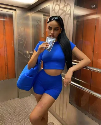 Hot Selling Solid 2 Piece Shorts Set Summer Women Clothes Short Sleeve T-shirt and Biker Shorts Set