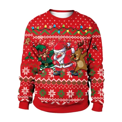 Oem/odm Festive Tree& Deer Pattern Ugly Christmas Sweater Men Sweater Men's knitted pullover sweater