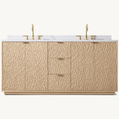 High-End Floor Standing Double-Sink Water Resistant Solid Wood Bath Cabinet with Modern Design