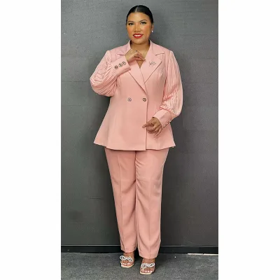 Wholesale Customized Ladies Solid Color Plus Size Career African Women Office Pants Suit