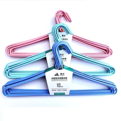 Dip-dyed Color Adult Hangers Iron Pvc Plastic Clothing Hangers With Metal Drying Racks for Coats and Wardrobe Storage
