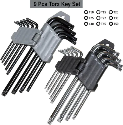 Heavy Duty Chrome Vanadium Steel Torx Allen Wrench Set 9 Pieces Standard Size Metric OEM for Industrial Maintenance