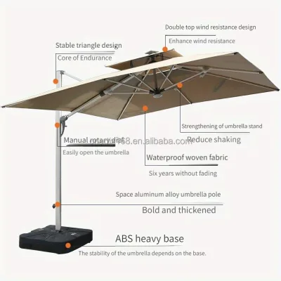 Contemporary Outdoor Umbrella with Adjustable Wood Pole Modern Design Aluminum Frame for Courtyards Hotels Parks Beaches