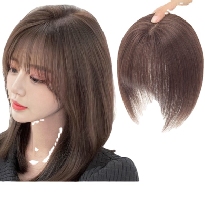 Brown Black Top Hair Bangs 3 Clip in Bangs Hair Extensions Synthetic High Temperature Hair for Women 3D Bangs Wig