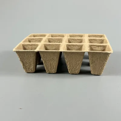 Natural Brown 12 Cells Square Paper Pulp Seed Starting Tray Biodegradable Molded Pulp Compostable Garden Seedling Container