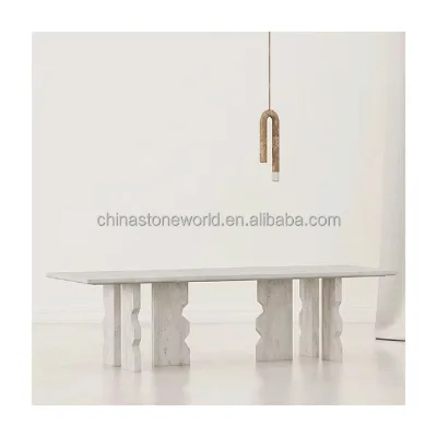 Customized Natural Marble Kitchen Dinner Table Set Luxury Stone Base Office Table Cararra White Stone Morden Dining Table