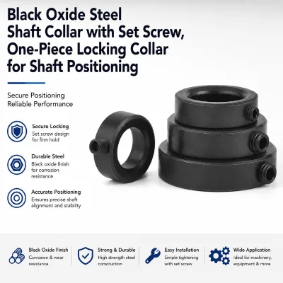 Black Oxide Steel Shaft Collar with Set Screw, One-Piece Locking Collar for Shaft Positioning