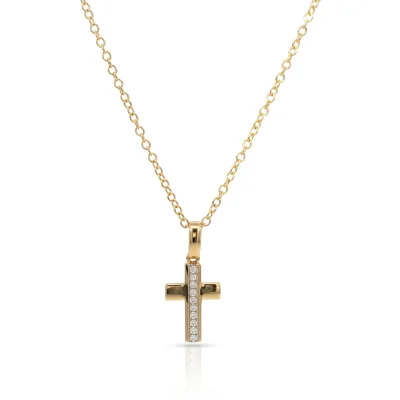 Vintage S925 Silver Mini Pave Diamond Cross Charm Necklace 18K Gold Plated Dainty Sparkle Cross Gold Chain Necklace Non Tarnish