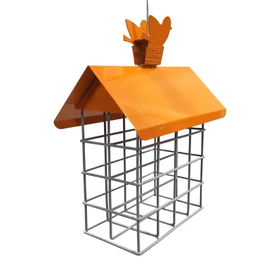 Hanging Wild House Shape Eco-Friendly Suet Bird Feeder Rainproof Metal Roof for Woodpecker