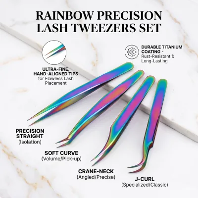 Bulk Wholesale Heat Treated Stainless Steel Eyelash Extension Tweezers Ainbow Eyelash Extension Kit Create 3D-10D Volume Fans