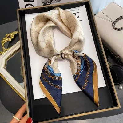 hong women satin floral Printed Scarf Retro 70cm Square Neck scarf shawl