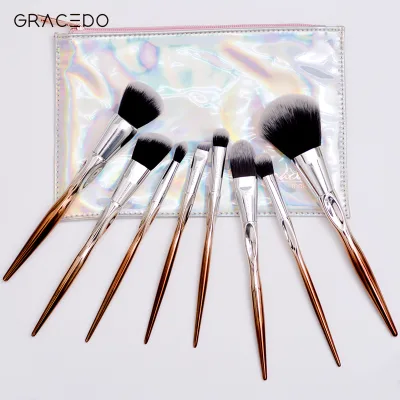 Hot Custom 8pcs Plastic Handle Women Portable Travel Cosmetics Vendors Labeled Makeup Brushes