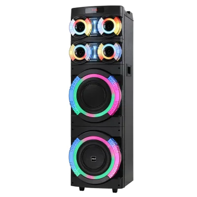 12 Inch*2 BT Speaker RGB LED Light 200W High Power Battery Subwoofer Speaker Remote Control Outdoor Speaker With Mic