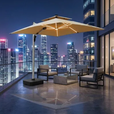 High-End Square Offset Patio Umbrella 2.5*2.5 Double-Tiered Windproof Cantilever Sun Parasol for Luxury Pool Deck