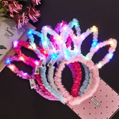 O-28 Cat Ears Glowing Luminous Rabbit Ear Christmas Halloween Party Head Accessory Led Headband Lights for Women and Girls