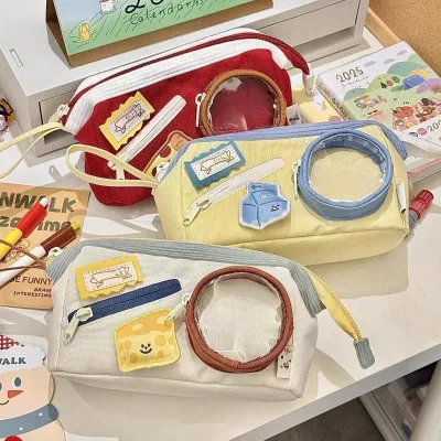 Cartoon Cheese Pencil Case Large Capacity Pen Bag Stationery Organizer Student Portable Storage Supplies