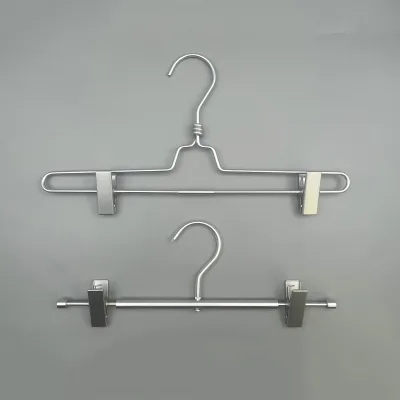 Wholesale Price Metal Hangers Pant Hangers Solid Twisted Neck Metal Aluminum Skirt Hanger With Plastic Clips