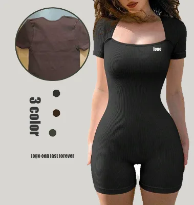 square Neck Crothless Seamless Yoga Jumpsuit  Ribbed Tummy Control Yoga Jumpsuit One Piece Slimming Power Flex Yoga Jumpsuit