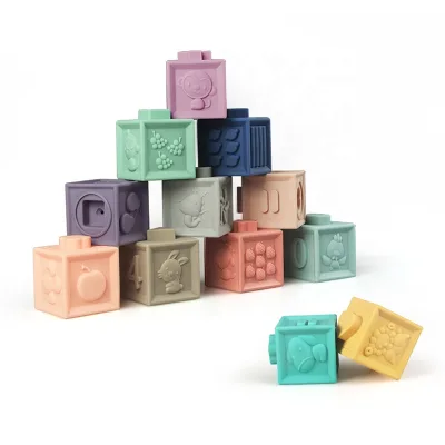 Educational 12pcs Baby Toys Blocks Cube Bath Squeeze Water Toys Soft Stacking Building Blocks With Numbers Animals for 6 Months