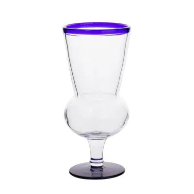 purple rim black base footed hurricane cocktail glass hurricane juice glass