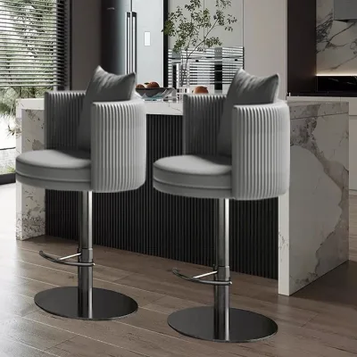 Luxurious Ribbed Green Bar Stools With Gold Accents - Contemporary High Bar Chairs for Upscale Interior Design and Bars