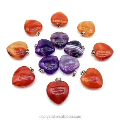 Hot Sale Amethyst Heart Pendant Necklace Crystal Craft Red Carnelian Crystal Pendant for Gift
