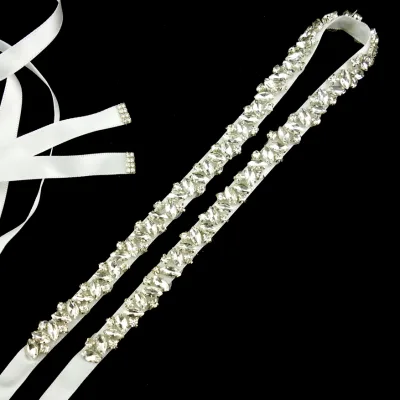 Stylish Handmade Diamante Sash Belt Thin Bridal Belt Rhinestone Waist Belt