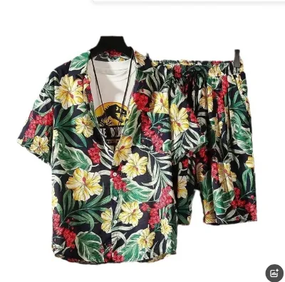 Men's Youth Trendy Fashion Colorful Shirt Loose Large Shorts Casual Set