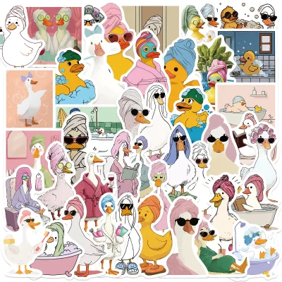 50Pcs Cartoon Bathing Duck Funny Graffiti Stickers for Laptop Bottle Yellow Duck Bath Decor Sticker
