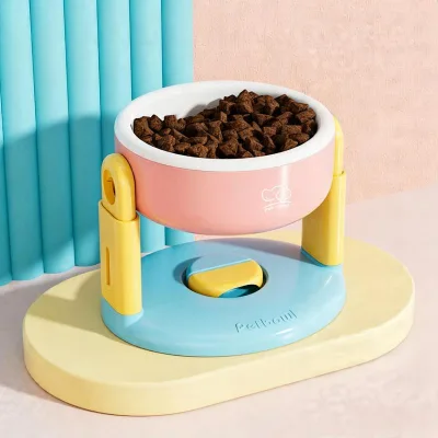 Adjustable Height Tilted Pet Bowl with Suction Cup Anti-Tip Design for Cats & Dogs